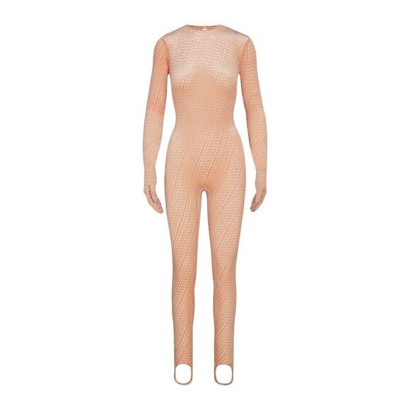 NWT SKIMS Velvet Stirrup One Piece sz small Peach SOLD OUT Sheer High Neck Glove - Picture 1 of 6